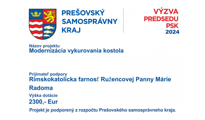 Výzva predsedu PSK 2024 pre kostol Ružencovej Panny Márie Radoma